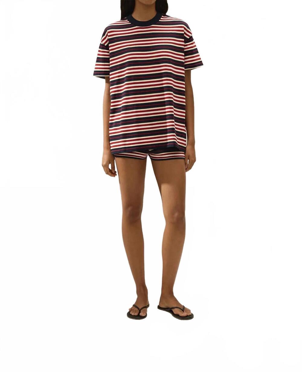 NEW FAITHFULL THE BRAND le paz short sleeve top in cila stripe navy